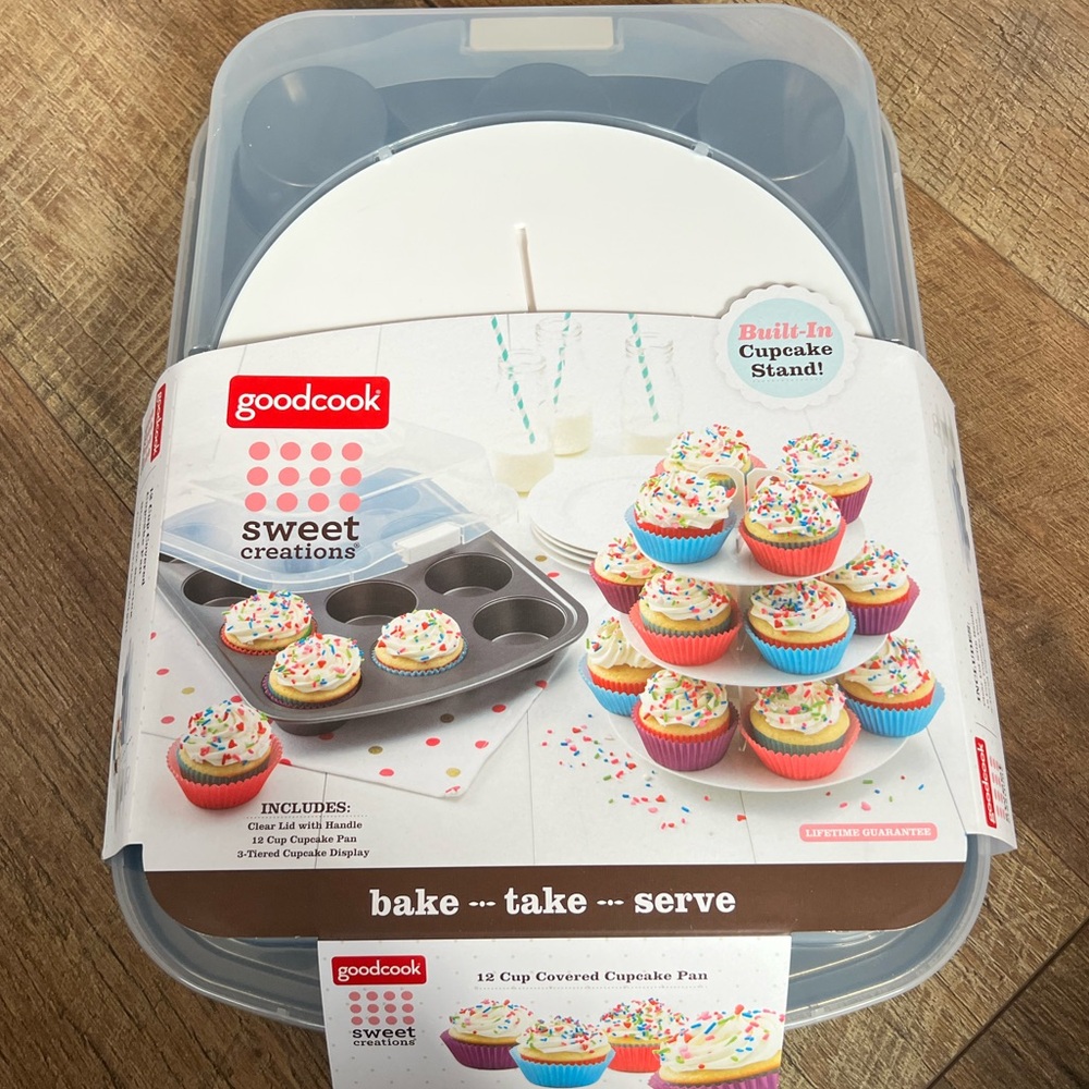 GoodCook Sweet Creations 12-Cup Covered Cupcake Pan - Gray